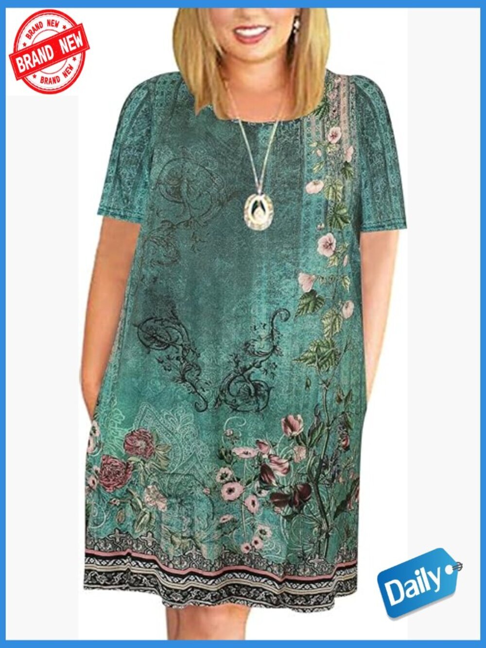 Plus Size Short Sleeve Swing Dress with Pockets